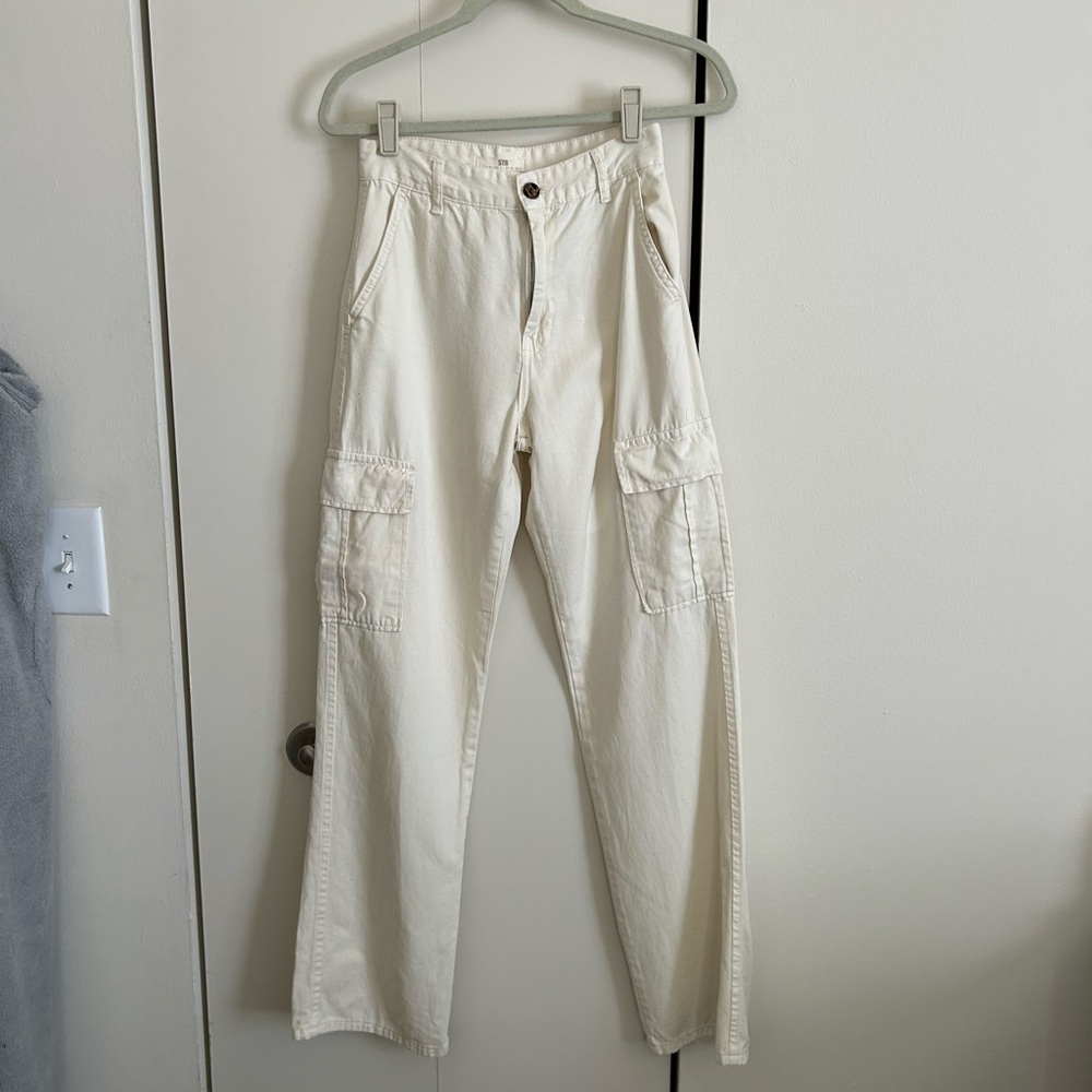 Stradivarius cream cargo pants